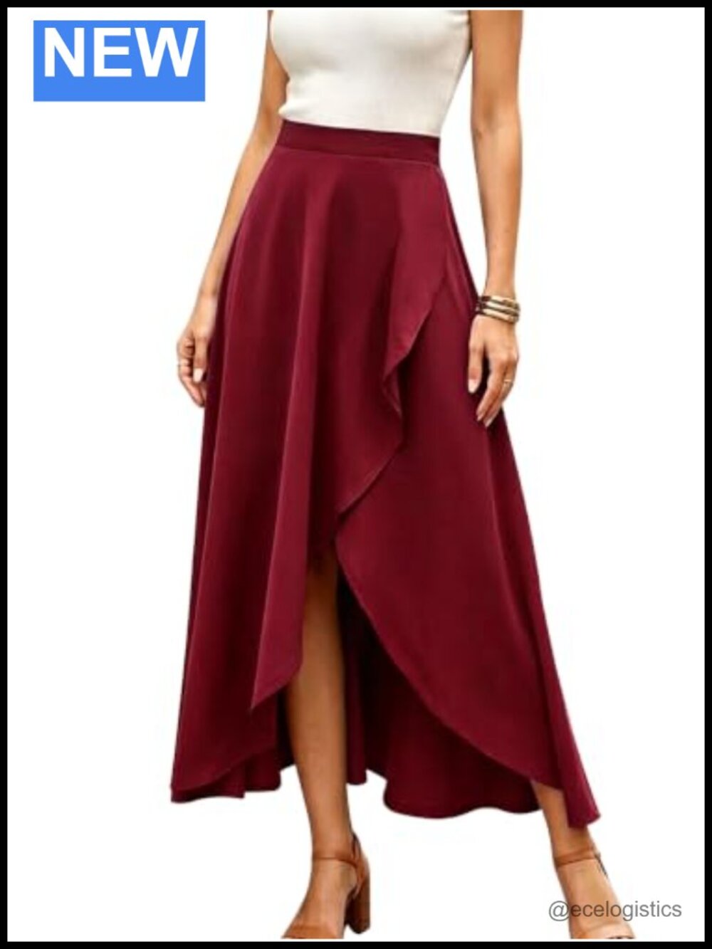 Flowy High Waist Wrap Asymmetrical High Low Midi Skirt